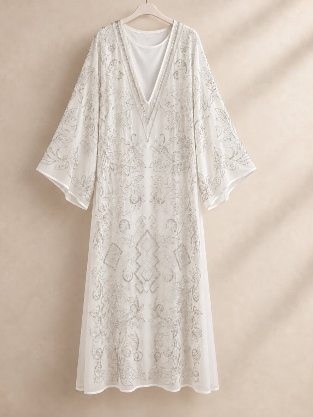 Super Stunning Fancy Beaded White Embellished Kaftan Dress